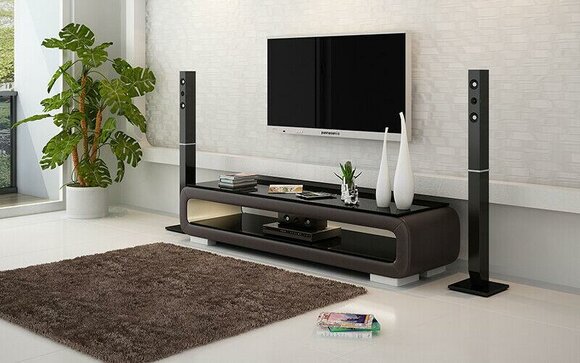 Abgerundetes Leder Sideboard Glas Tisch Lowboard rtv tv schrank
