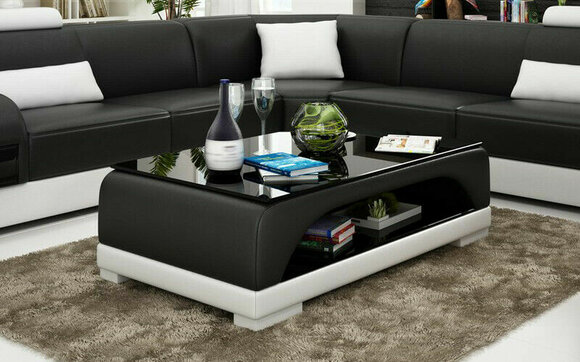 Design Glastisch Leder Couch Tisch Tische Glas Deko Sofa Wohnzimmertische