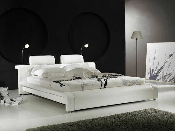 Design Doppelbett Lederbett Betten Bett Polster Leder Schlafzimmer Ehe