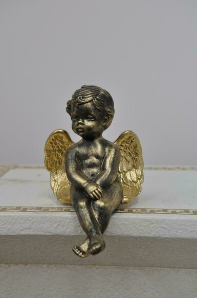 Figur Skulptur Sitzender Engel Gold 14cm Design Accessoire Dekoration