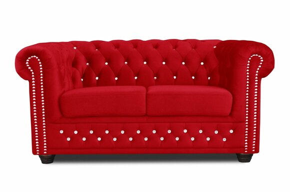 Chesterfield Textil Couch Polster 2Sitzer Stoff Sofas Couchen rote Zweisitzer