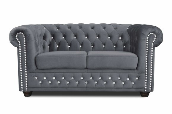 Chesterfield Textil Couch Polster 2Sitzer Sofas Couchen schwarze Zweisitzer Neu