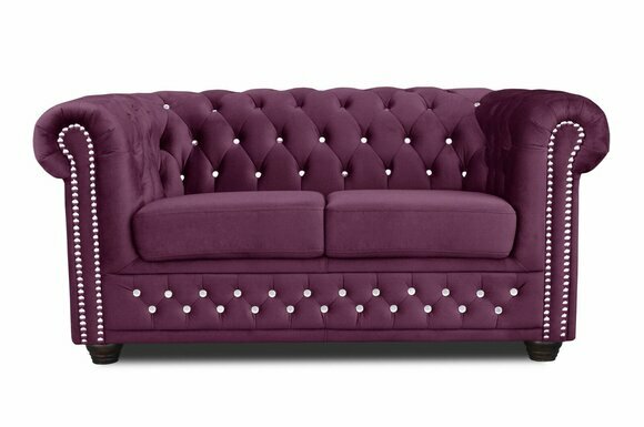 Chesterfield Textil Couch Polster 2Sitzer Stoff Sofas Couchen lila Zweisitzer