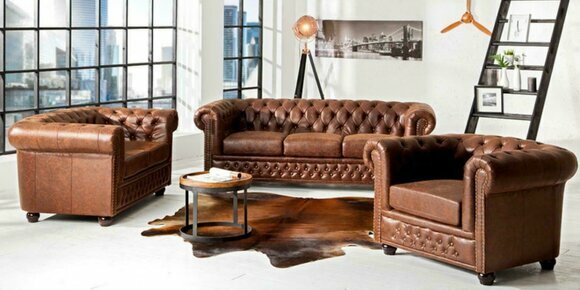 Couch Polster Sofa Textil Chesterfield Couchen Garnitur 3 Sitzer Dreisitzer