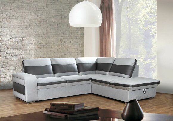 Ecksofa Eck Wahl Leder Stoff Polster Textil Bett Kasten Couch Sofa Ecke