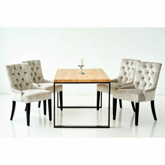 Esszimmer Stuhl Tisch + 4 Chesterfield Stühle Gruppe Garnitur Polster