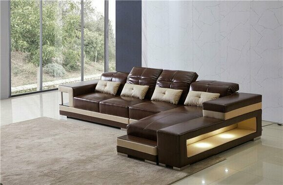 Ecksofa Leder Wohnlandschaft Garnitur Design Modern Sofa L-Form Braune