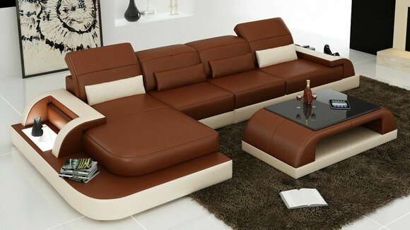 Braune L Form Sofa Couch Polster Garnitur Wohnlandschaft Design Ecksofa