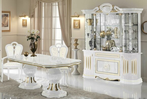 Esszimmer Komplett Garnitur Tisch Anrichte Set Vitrine Holz Barock Vitrinen