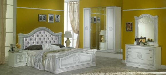 Komplettes Schlafzimmer Set Design Modern Luxus Bett 2x Nachttisch 6 tlg