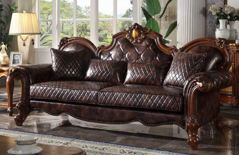 Geschnitzte Barock Wohnzimmer Möbel Sofa Leder Couch Dreisitzer Sitz