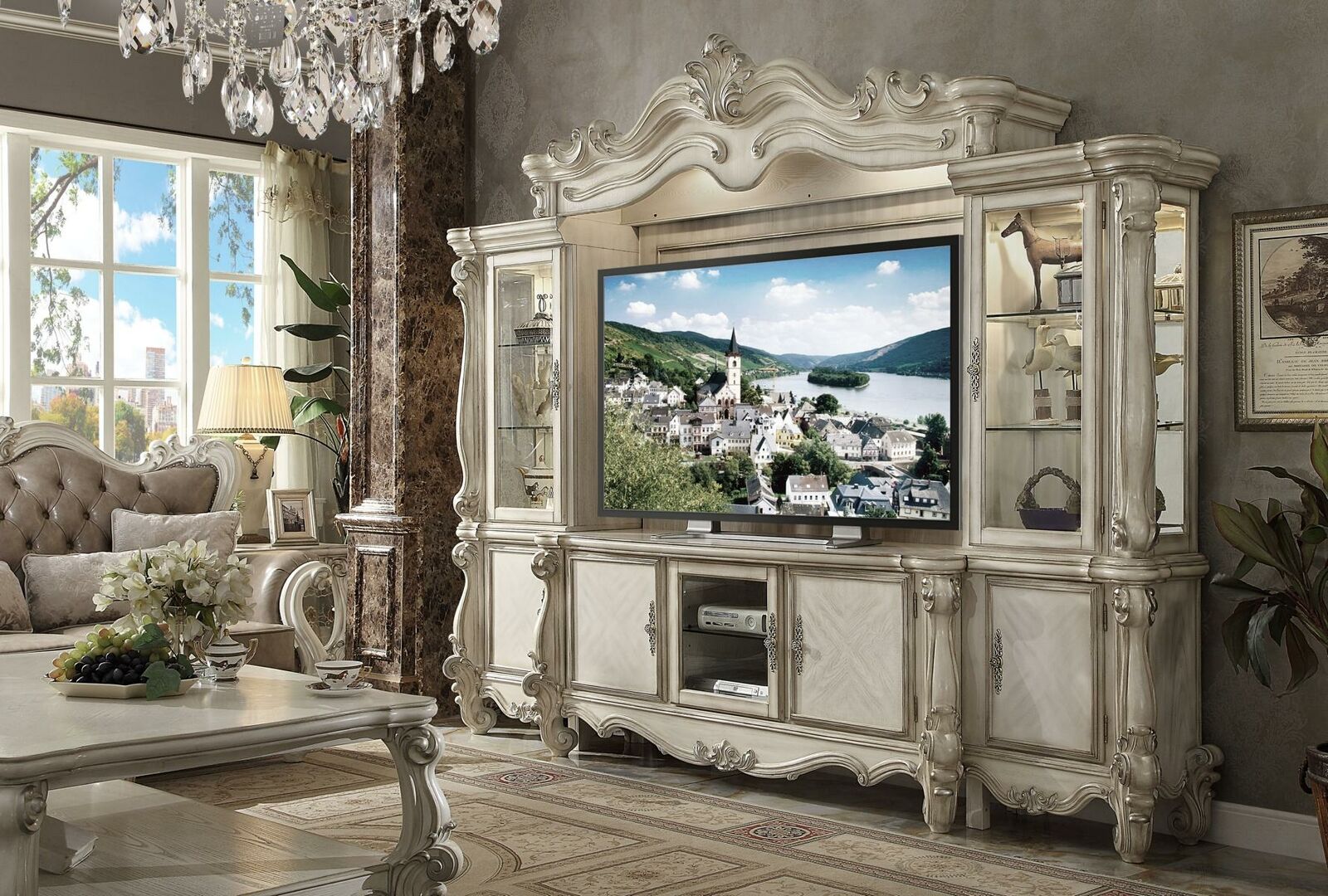 klassische wohnwand tv wand holz stil barock regal wohnzimmer möbel