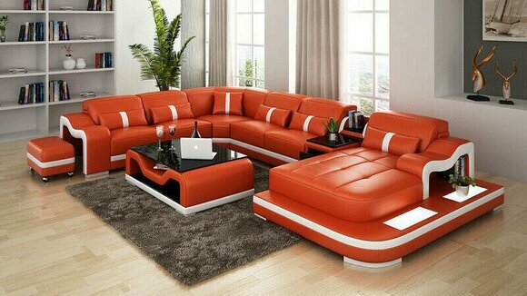 U Form Sofa Couch Polster Garnitur Wohnlandschaft Ecksofa Leder