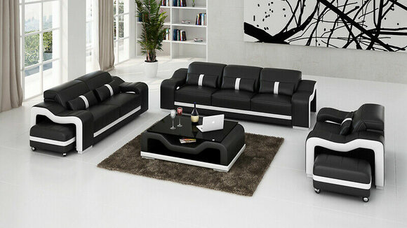 Designer Sofagarnitur 322 Sitzer Sofa Couch Leder Garnitur Polster Set Modern