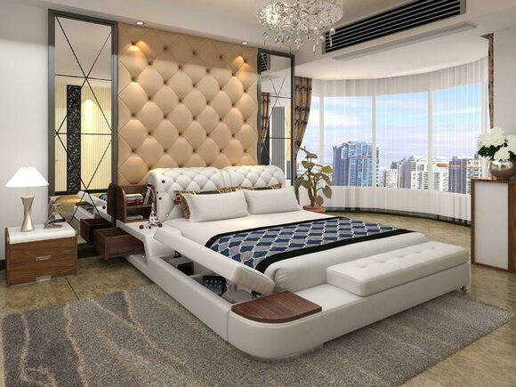Multifunktion Bett Design Polster Doppelbett Betten Chesterfield Luxus