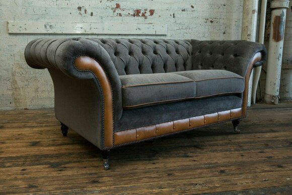Graue Sofa Couch Polster Chesterfield Sitzmöbel Textil Stoff Leder Couchen Neu
