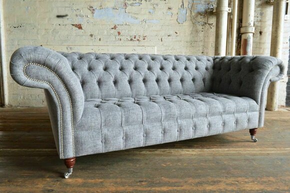 Design Sofa 3er Couch Polster Luxus Klassische Textil Sofas Chesterfield England