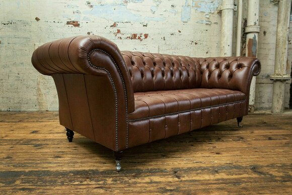 Sofa Luxus Textil Chesterfield Couch Sofas Polster 3 Sitzer Garnitur Braun