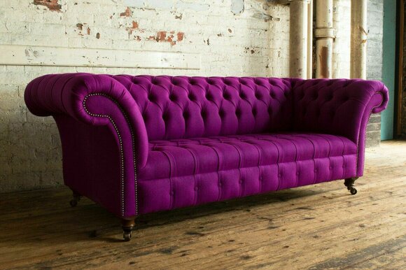 Chesterfield Samt Sofa 3 Sitzer Designer Lila Couchen Couch Polster Stoff Textil