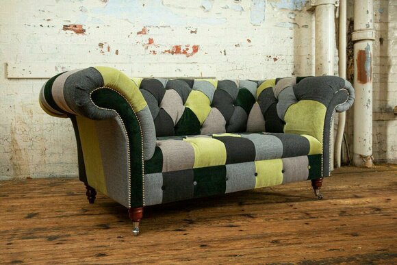 Design Sofa 2 Sitzer Couch Polster Sofas Stoff Wohnzimmer Bunt Textil Couchen