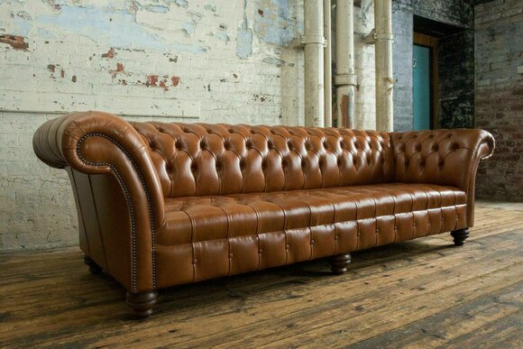 Braune Chesterfield Couch Leder 4 Sitzer xxl Big Sofa Couchen Big Neu Polster