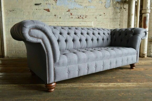 Chesterfield 3 Sitzer Polster Designer Couch Sofa Sofas Couchen Textil Stoff Neu