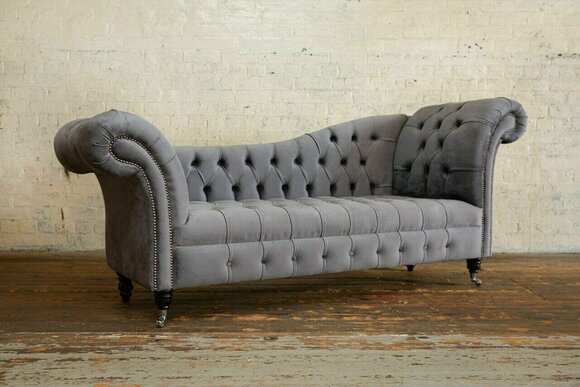 Chesterfield Klassische Leder Textil Couch Sofa Sitz Polster Stoffsofas Graue