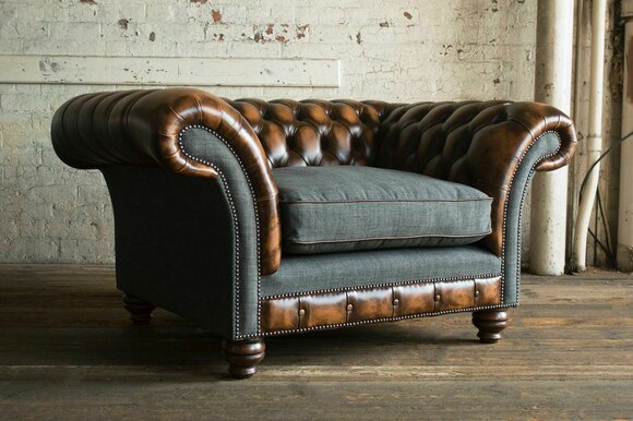 Chesterfield Design Couch Stoff Sessel 1.5 Sitzer Polster Sofas Lounge Neu