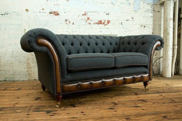 Luxus Chesterfield Sofa Couch Polster Sitz Couchen Sofas Textil Schwarz