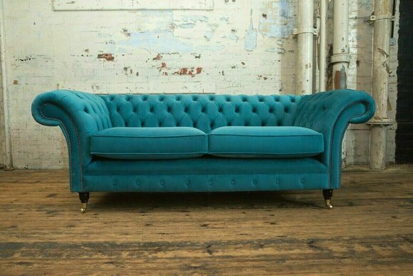 Chesterfield 3 Sitzer Couch Polster Sitz Textil Stoff Leder Couchen Sofa Sofas