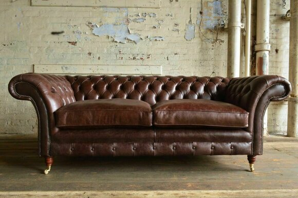 Design Chesterfield Sofagarnitur 3-Sitzer Leder Couch Braun Polster Sofas Sofa