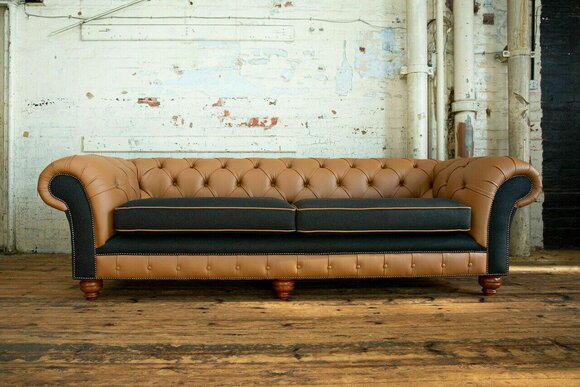 klassische Chesterfield Couch 4 Sitzer Sofa Couchen Samt Leder Design