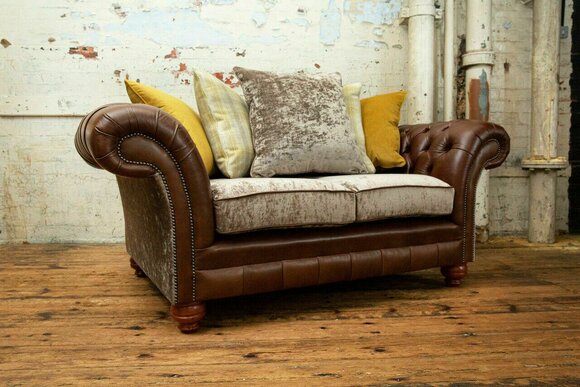 Chesterfield 2 Sitzer Ledersofa Sofa Couch Polster Sitz Garnitur Zweisitzer Neu