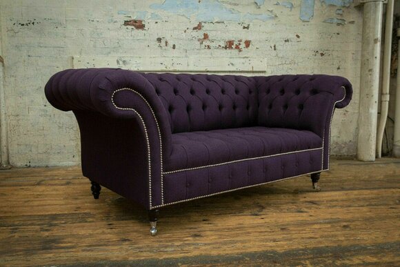klassische Chesterfield Couch 3 Sitzer Sofa Couch Samt Leder Lila Design Polster
