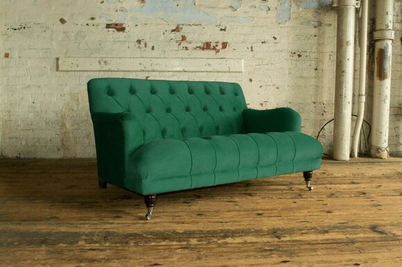 Chesterfield 2 Sitzer Polster Couch Leder Sofa Couchen Modern Stil Grün Textil