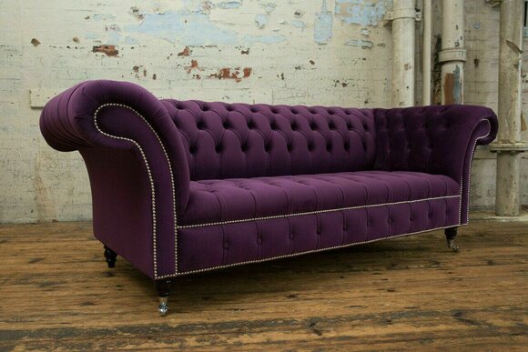 Chesterfield Original Sofa JVMoebel Couch Textil Sofas Stoff Lila 225cm Couchen