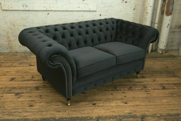 Chesterfield Original Sofa Textil JVMoebel Sofas Couchen Stoff Grau 185cm