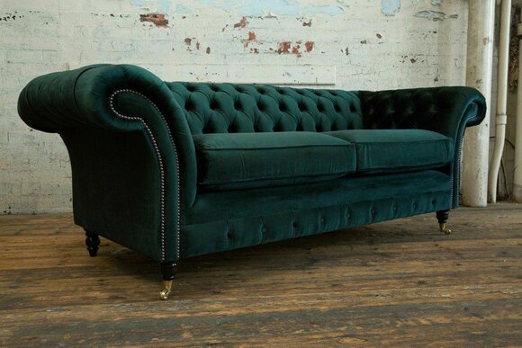 Chesterfield Sofa 3 Sitzer Polster Designer Couchen Sofas Garnitur Grün Samt