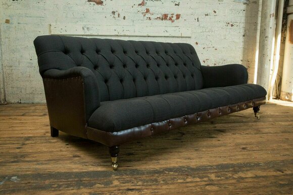 klassische Chesterfield Couch 3 Sitzer Sofa Couch Samt Leder Blau Design