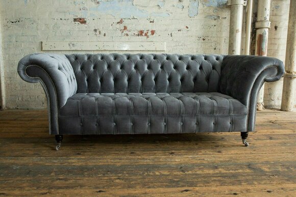 Graue Chesterfield Stoffsofa Couch Polster Couchen Sofa Sitz Sofas Textil Neu