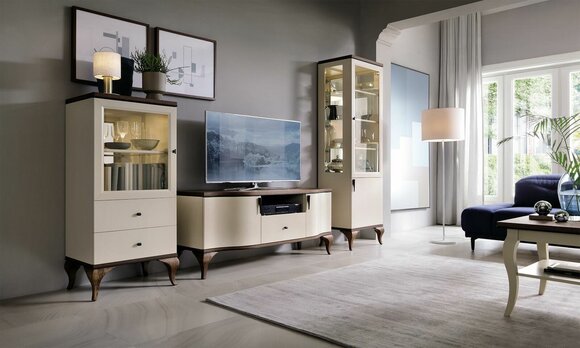 Klassische Wohn Deko Wand Wohnzimmer Vitrine Sideboard RTV Regal Wände