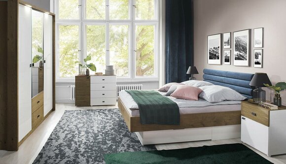 Schlafzimmer Set Bett 2 Nachttischen Klassisches Bettegestell Design