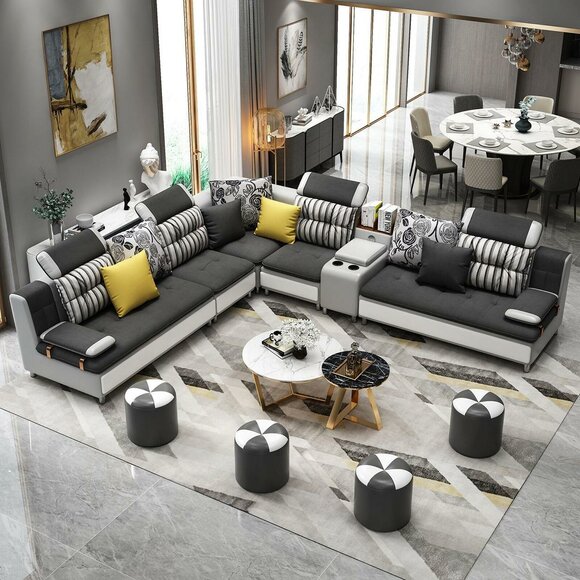 Ecksofa L Form Modernes Sofa Ledersofa Polster Wohnlandschaft Design Couchen Neu