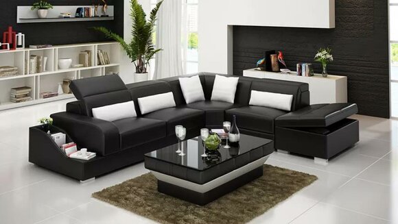 Design Moderne Eckcouch Ecksofa Wohnzimmer Lederpolster Couch Sofa
