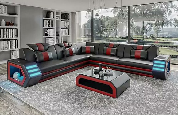 Design Wohnzimmer Eckcouch Ecksofa Möbel Lederpolster Couch Sofa