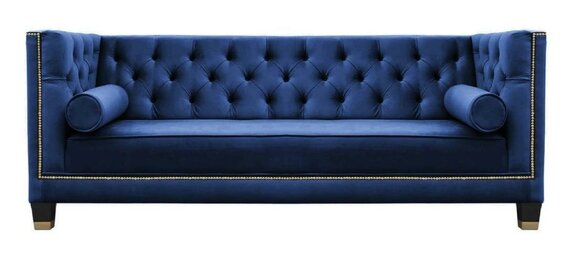 Chesterfield Dreisitzer Stoff Wohnzimmer Blau Design Couchen Polster Sofa