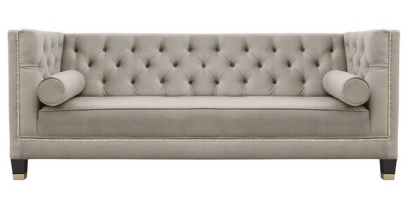 Chesterfield Dreisitzer Stoff Wohnzimmer Beige Design Couchen Polster Sofa