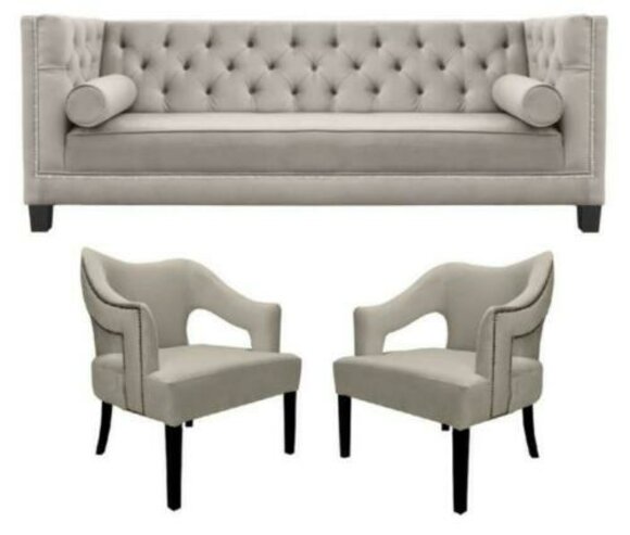 Chesterfield Sofagarnitur Couch Polster Sitz Garnituren 3tlg Set Gruppe Garnitur