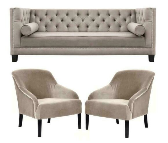 Chesterfield Beige Sessel Luxus Möbel Garnituren Textil Stoff Couchen