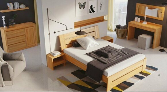 Schlafzimmer Set 5tlg. Bett 2x Nachttisch Schminktisch Spiegel Vollholz
